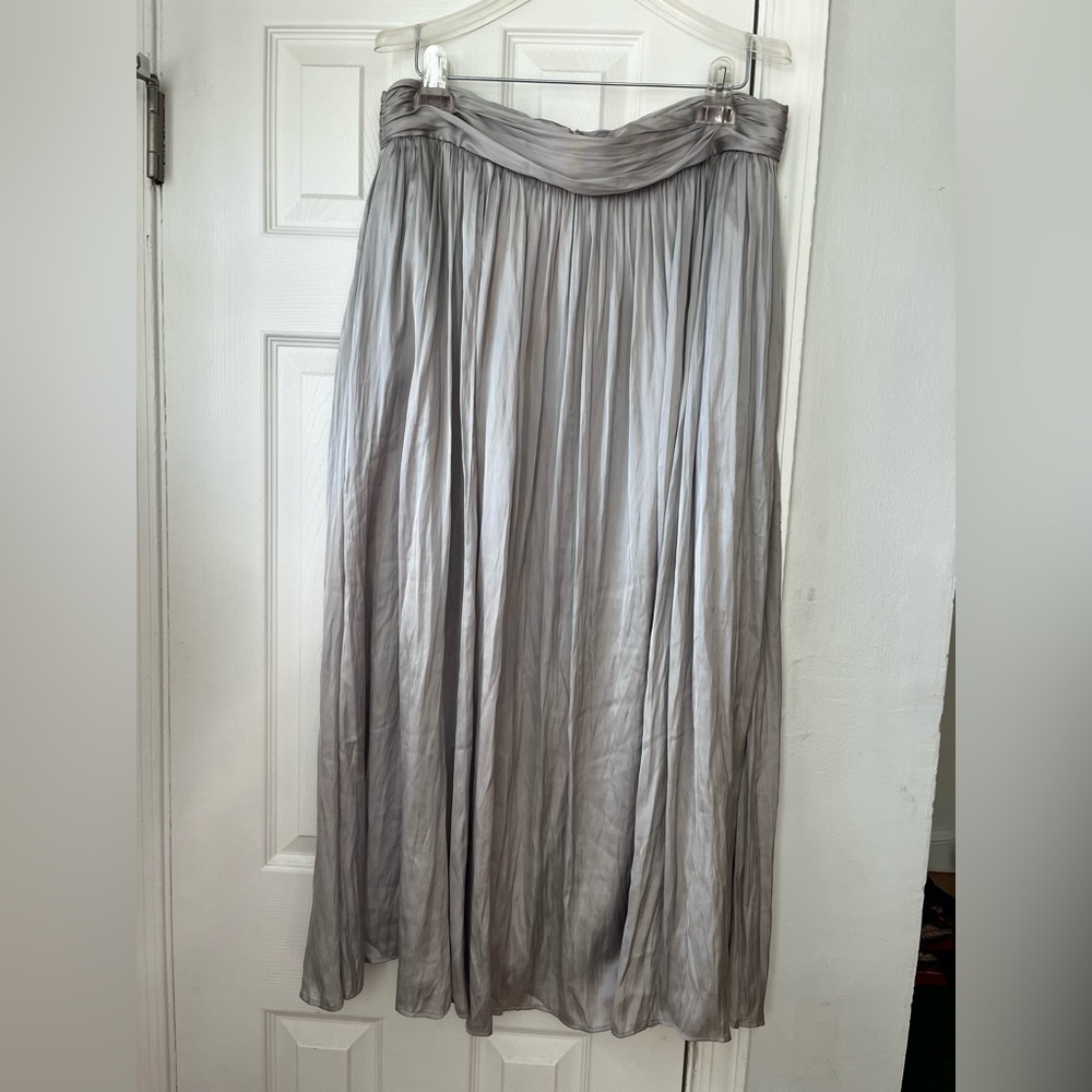 JCrew Point Sur Tea Length silky silver skirt, size 14